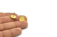 Brass Round Earring, 8 Raw Brass Round Earring Studs (15x12x0.80mm) M036 A1541
