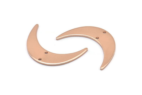 Rose Gold Moon Charm, 2 Rose Gold Plated Brass Crescent Moon Charms With 2 Holes, Findings, Connectors (30x8x1mm) D1201 Q0870