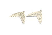 Silver Fish Tail Charm, 12 Hammered Antique Silver Plated Brass Fish Tail Charms With 1 Loop, Earrings, Findings (20x17x0.60mm) D970 H1160