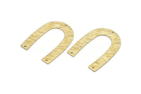 Brass Geometric Charm, 12 Raw Brass Textured U Shaped Pendants With 3 Holes, Charms, Findings (35x27x0.50mm) D0603