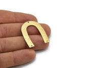 Gold Geometric Charm, 2 Gold Plated Brass Textured U Shaped Pendants With 3 Holes, Charms, Findings (35x27x0.50mm) D0603 Q0755