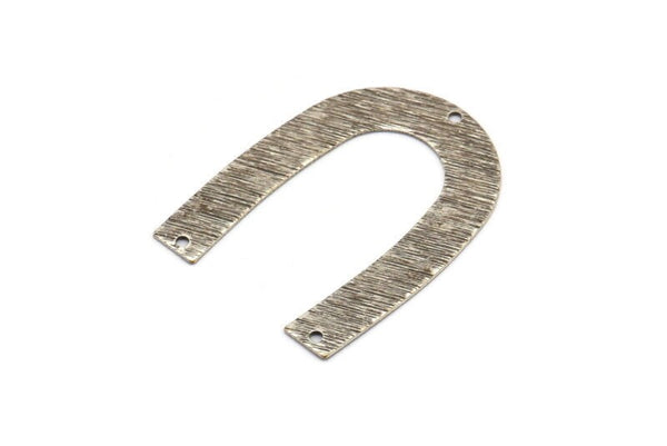 Silver Geometric Charm, 6 Antique silver plated Brass Textured U Shaped Pendants With 3 Holes, Charms, Findings (35x27x0.50mm) D0603 H0718