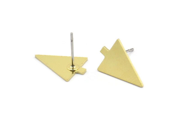 Brass Arrowhead Earring, 12 Raw Brass Arrowhead Shaped Stud Earrings (15x11x0.60mm) A2901