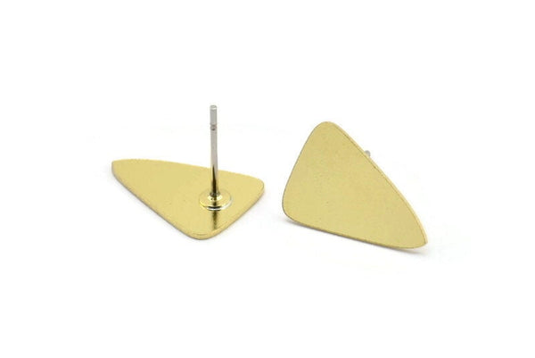 Brass Triangle Earring, 12 Raw Brass Triangle Shaped Stud Earrings (15x11x0.60mm) A2929
