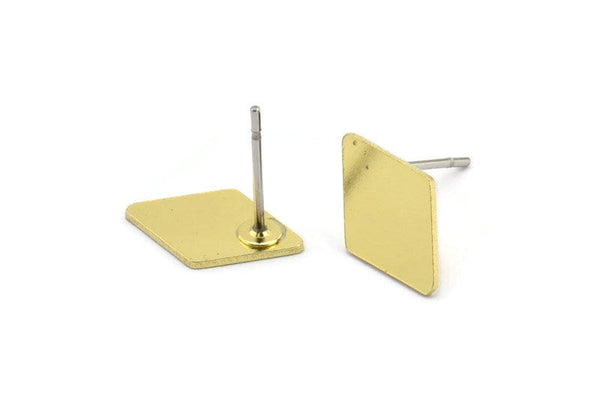 Brass Diamond Earring, 12 Raw Brass Tiny Diamond Shaped Stud Earrings (13x9x0.60mm) A2898