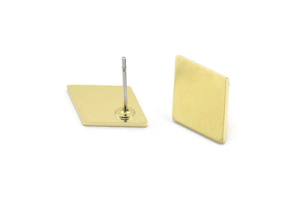 Brass Diamond Earring, 10 Raw Brass Diamond Shaped Stud Earrings (17x12x0.90mm) A2897