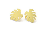 Brass Leaf Earring, 8 Raw Brass Monstera Leaves Shaped Stud Earrings (16x15x0.60mm) A2924
