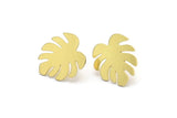 Brass Leaf Earring, 8 Raw Brass Monstera Leaves Shaped Stud Earrings (16x15x0.60mm) A2924