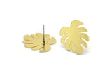 Brass Leaf Earring, 8 Raw Brass Monstera Leaves Shaped Stud Earrings (16x15x0.60mm) A2924