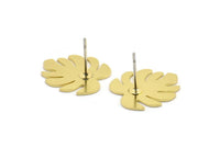 Brass Leaf Earring, 8 Raw Brass Monstera Leaves Shaped Stud Earrings (16x15x0.60mm) A2924