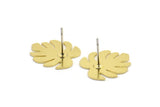 Brass Leaf Earring, 8 Raw Brass Monstera Leaves Shaped Stud Earrings (16x15x0.60mm) A2924