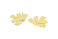 Brass Flower Earring, 6 Raw Brass Flower Shaped Stud Earrings (20x25x0.60mm) A2926
