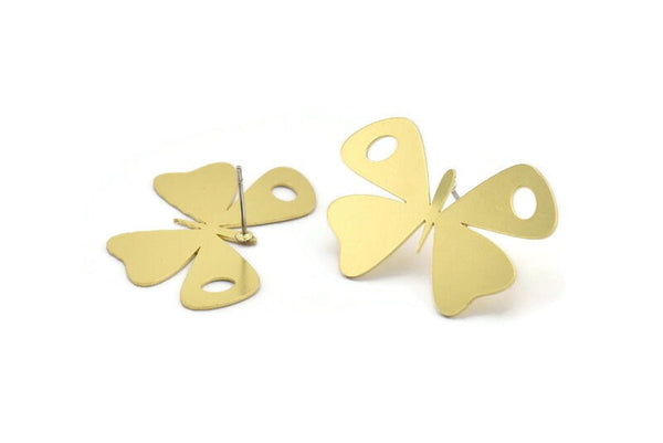 Brass Butterfly Earring, 6 Raw Brass Butterfly Shaped Stud Earrings (22x32x0.60mm) A2902