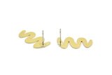 Earring Studs, 8 Raw Brass - Squiggly Shaped Earrings - Brass Earrings - Earrings (22x11x0.60mm) A2922
