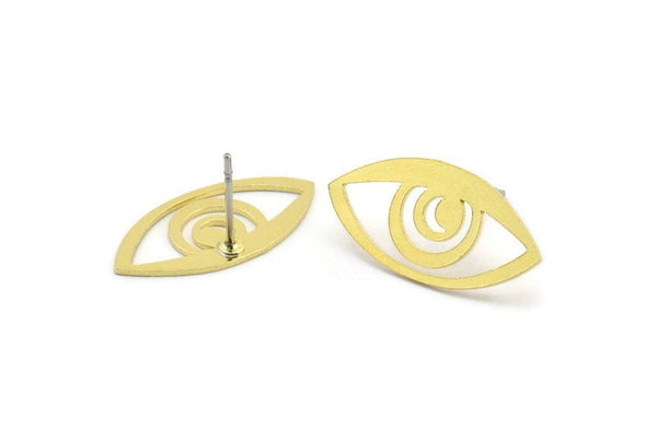 Brass Eye Earring, 10 Raw Brass Eye Shaped Stud Earrings (11x22x0.60mm) A2914
