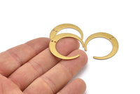 Brass Moon Charm, 6 Raw Brass Crescent Moon Charms With 2 Holes, Pendants, Earrings, Findings (27.5x28.5x5x1mm) D1043