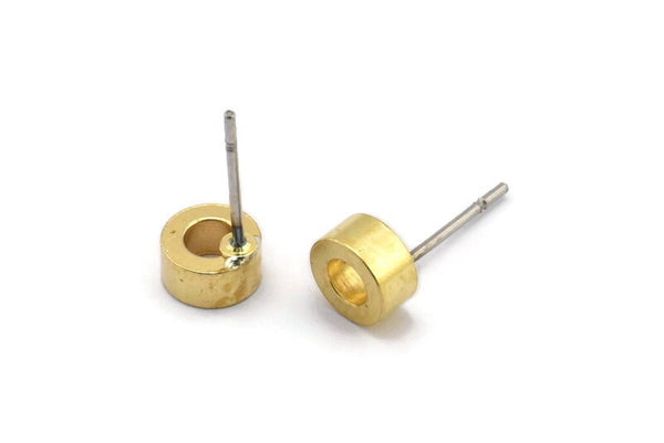 Brass Round Earring, 8 Raw Brass Round Stud Earrings (6x3mm) A0435 A1393