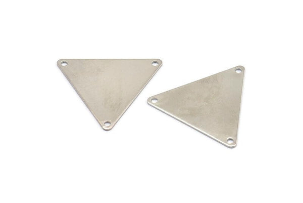 Silver Triangle Charm, 10 Silver Tone Triangle Charms With 3 Holes (22x25mm) Brs 3029 A0086 H0425