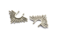 Silver Ethnic Pendant, 4 Antique Silver Plated Brass Ethnic Charms With 2 Loops, Findings (32x24mm) N0812 H0928