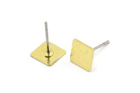 Brass Square Earring, 12 Raw Brass Square Stud Earrings (7mm) B0198 A1683