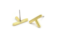 Earring Studs, 10 Raw Brass -  T Shape Earrings - Brass Earrings - Earrings (14x9x1.5mm) N1412