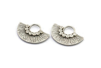Semi Circle Pendant, 2 Antique Silver Plated Brass Semi Circle  Pendants (26x18mm) U141 H0415