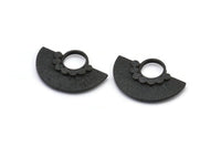 Semi Circle Pendant, 2 Oxidized Brass Black Semi Circle  Pendants (26x18mm) U141 S299