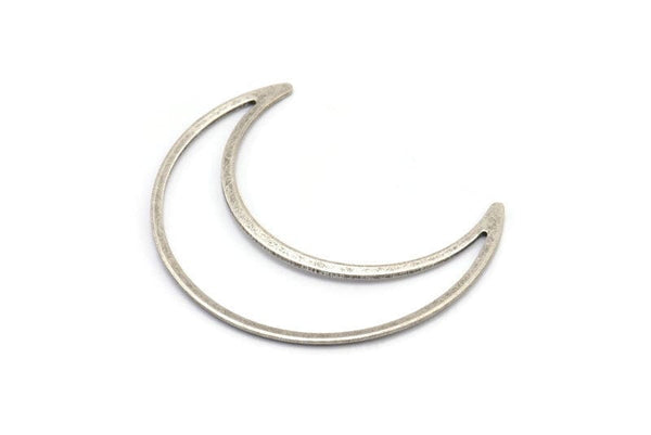 Silver Moon Charm, 6 Antique Silver Plated Brass Crescent Moon Charms, Connectors (50x15x1mm) D0598 H0720