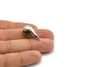 Bird Skull Charm, 4 Antique Silver Plated Brass Bird Skull Pendants (25x12x11mm) N0484 H0283