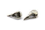 Bird Skull Charm, 2 Antique Silver Plated Brass Bird Skull Pendants (25x12x11mm) N0484 H0283