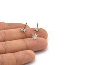 Silver Star Earring, 6 Antique Silver Plated Brass Star Stud Earrings (7x0.60mm) D1188 A1107 H1192