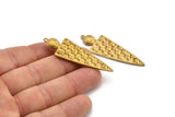 Brass Triangle Pendant, 2 Raw Brass Textured Geometric Pendants With 1 Loop, Earrings, Findings (52x17x1.5mm) E238