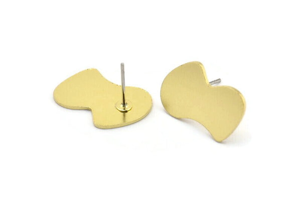 Earring Studs, 8 Raw Brass - Irregular Shaped Stud Earrings - Brass Earrings - Earrings (18x12x0.80mm) A2860