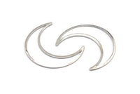 Silver Moon Charm, 6 Silver Tone Brass Crescent Moon Charms, Connectors (50x15x1mm) D0598 Q0669