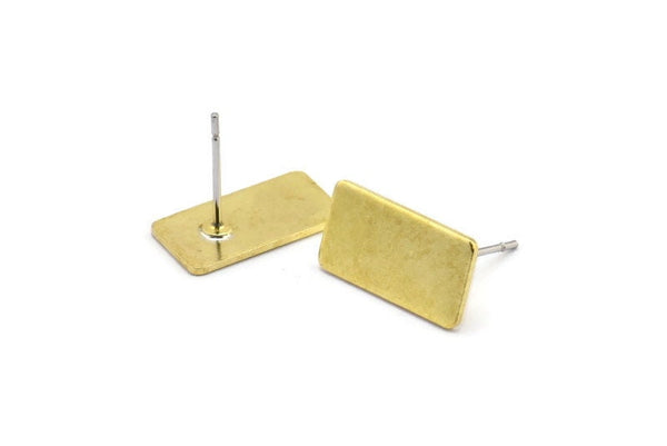 Brass Rectangle Earring, 10 Raw Brass Rectangle Stud Earrings (15x8x0.80mm) A0843 A1326