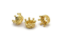 Gold Crown Bead, 3 Gold Plated Brass Crown Beads (11x6mm) R075 N0275 Q0210