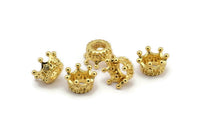 Gold Crown Bead, 3 Gold Plated Brass Crown Beads (11x6mm) R075 N0275 Q0210