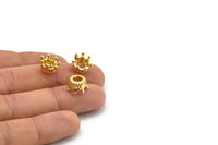 Gold Crown Bead, 3 Gold Plated Brass Crown Beads (11x6mm) R075 N0275 Q0210