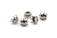Antique Silver Crown Bead, 3 Antique Silver Plated Crowns Beads (11x6mm) R075 N0275 H0393