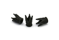 6 Oxidized Brass Black Crown Beads (11x9mm) R075 S437