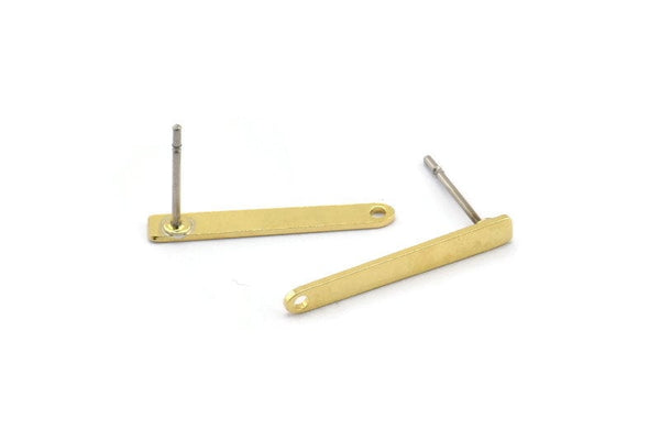 Pirinç Dikdörtgen Küpe, 1 Delikli 12 Ham Pirinç Çubuk Küpe (20x2,5x0,7 mm) M03346 A2867