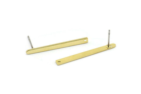 Brass Rectangle Earring, 12 Raw Brass Stick Stud Earrings With 1 Hole (30x2.5x0.8mm) M03361 A2869