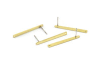 Brass Rectangle Earring, 12 Raw Brass Stick Stud Earrings With 1 Hole (30x2.5x0.8mm) M03361 A2869