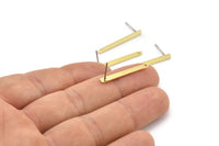 Brass Rectangle Earring, 12 Raw Brass Stick Stud Earrings With 1 Hole (25x2.5x0.8mm) M03347 A2863