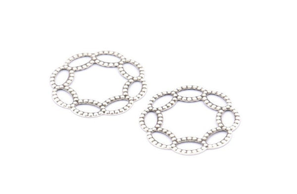 Silver Bohemian Connector Ring, 24 Antique Silver Plated Brass Connector Rings (21mm) A0667 H0750