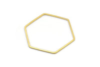 Gold Hexagon Charm, 12 Gold Tone Brass Hexagon Ring Charms, Connectors (40x1mm) D1605