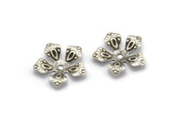 Flower Bead Caps, 50 Antique Silver Plated Brass Flower Bead Caps, Findings, Charms (13mm) Brs 637 A0486 H0518