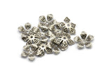 Flower Bead Caps, 50 Antique Silver Plated Brass Flower Bead Caps, Findings, Charms (13mm) Brs 637 A0486 H0518