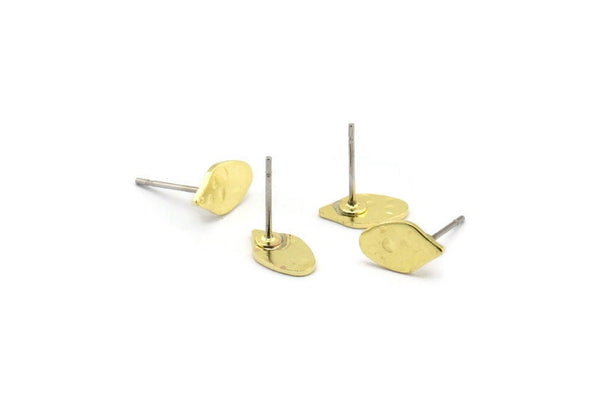 Brass Leaf Earring, 12 Tiny Hammered Raw Brass Leaf Earrings (10x6x0.80mm) M03332 A2874