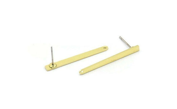 Brass Rectangle Earring, 12 Raw Brass Stick Stud Earrings With 1 Hole (30x2.5x0.8mm) M03362 A2871
